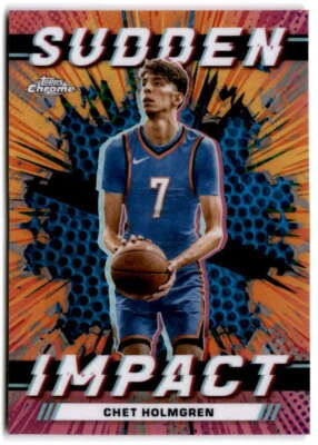 2023 Topps Chrome Sudden Impact Blue Basketball Refractor #SI-23 CHET HOLMGREN  - Image 1 of 2