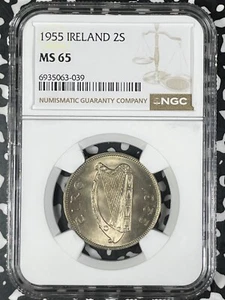 1955 Ireland 1 Florin NGC MS65 Lot#G016 Gem BU! - Picture 1 of 3