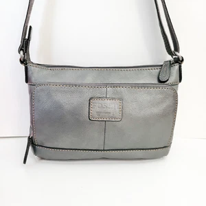 Fossil Crosstown Crossbody Flap Pocket Organizer Silver Gray Leather 7" Ht - Picture 1 of 12