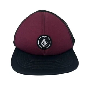 Volcom Logo Burgundy & Black Trucker Hat SnapBack O/S Skater Emo Beach Coastal - Picture 1 of 13