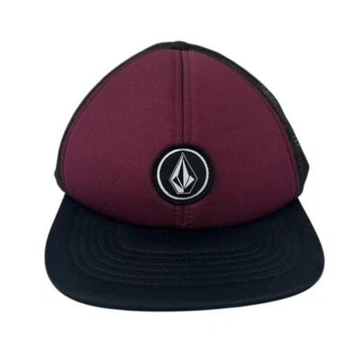 Volcom Logo Burgundy & Black Trucker Hat SnapBack O/S Skater Emo Beach Coastal - Image 1 of 4