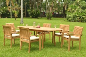 7 PC DINING TEAK SET GARDEN OUTDOOR PATIO FURNITURE NAPA STACKING 117" OVAL TABL - Picture 1 of 10