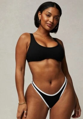 NWT Fabletics Sunset Scoop Swim Top Size MEDIUM -Built In Bra Solid Black $44.95 - Image 1 of 3