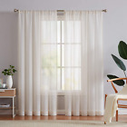 Flax Linen Sheer Curtains 84-Inch Long Living Room Vintage Window Panel Drapes F