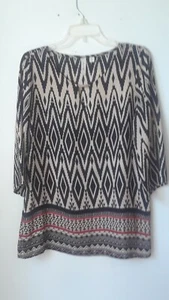 Medium TACERA Geometric Print 3/4 Sleeve Tunic Top - Picture 1 of 5