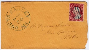 #26A-3 Cents 1857, 65L11L, blue "SOUTH HADLEY MAR 30 Ms." major Double Transfer - Picture 1 of 2