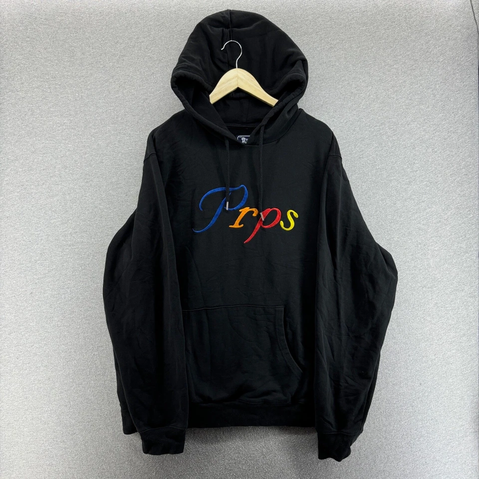 PRPS Hoodie Mens 3XL Sweatshirt Black Pullover Embroidered Logo Terry Cotton - Image 1 of 4