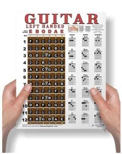 Laminate Left Handed Guitar Beginner Chord Chart 8.5x11 Chords Fingerboard Notes - Picture 1 of 6