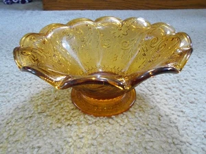 Vintage Tiara Indiana Glass Amber Sandwich 10 1/4" Footed Crimped Center Bowl - Picture 1 of 3