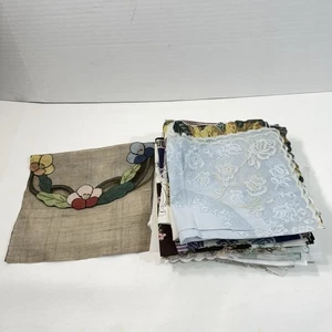 Vintage Linen Handkerchief Bag Floral Appliqué Plus 16 Women’s Handkerchiefs - Picture 1 of 6