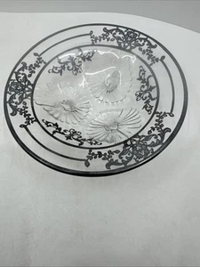 Stunning Art Deco Silver Overlay Pedestal Dish Lovely Scroll & Flower Pattern - Picture 1 of 10
