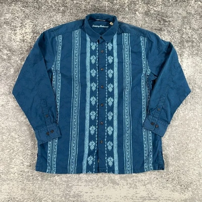 Camisa Tommy Bahama Para Hombre Grande Azul Verde Mezcla Seda Piña Rayas Abotonada Foto 1 de 4