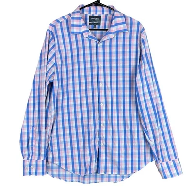 Bonobos Men Shirt Pink Blue White Plaid Slim Fit Collared Nylon Blend Stretch XL - Image 1 of 4