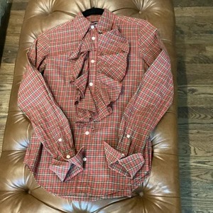 Ralph Lauren Red Tartan Plaid Button Front Blouse with Ruffle Cotton Size 4 - Picture 1 of 5