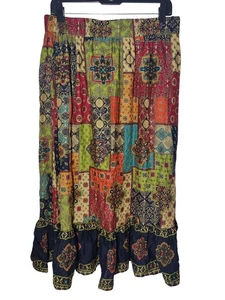 Bunter Boho Rüschen Saum Festival Midi/Maxi Shein Rock 0XL 31 Taille - Bild 1 von 3