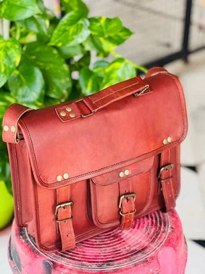 Bolso Mensajero de Cuero Higiénico para Hombres Bolsillos Oficina Colegio Bolso para Laptop Foto 1 de 4