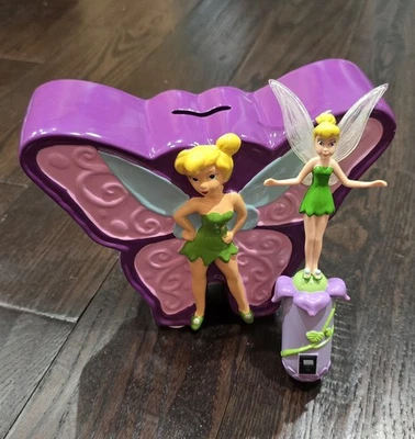 TINKER CAMPANA Cambio de Color LUZ NOCTURNA y CERÁMICA Banco de Monedas 6.5" MARIPOSA Foto 1 de 4