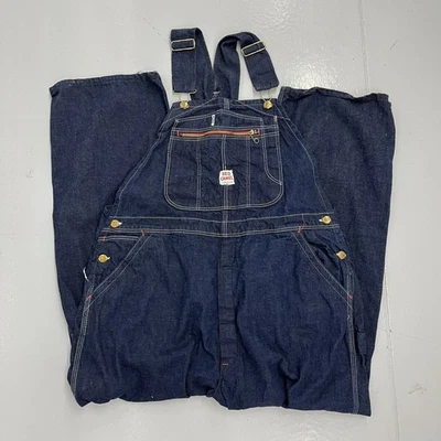 Macacão de trabalho vintage anos 60 vermelho camelo denim escuro 40x30 década de 1960 verdadeiro vintage - Imagem 1 de 4