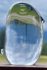 Vintage Glass Art Big Eyed OWL Penguin? Paperweight Clear Handblown - Picture 1 of 8