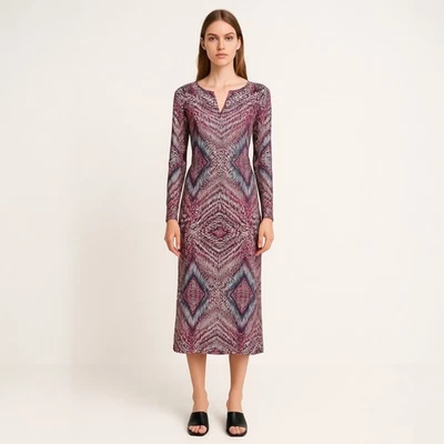 Vestido midi Anne Klein multicolor manga larga cuello dividido en V cambio geométrico talla 4 Foto 1 de 4