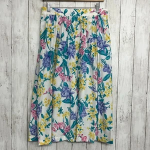 Lucia Petites Floral Bright Colorful Pleated Flowy Cottage Fairy Vintage Skirt - Picture 1 of 8