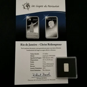 LINGOT 2.5g ARGENT 999‰ BE / RIO DE JANEIRO CHRIST REDEMPTEUR / HALF DOLLAR 2015 - Foto 1 di 3