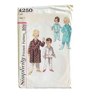 Childs Robe and Pajamas Pattern 1960s Simplicity 4250 Vintage Size 1 - Picture 1 of 2