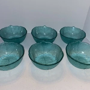 Arcoroc France Aspen Leaf Turquoise Small Fruit Dessert Bowls set of 6 - Picture 1 of 12