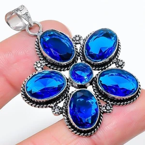 Blue Tnazanite Gemstone Handmade 925 Sterling Silver Jewelry Pendant Size 2.5" - Picture 1 of 1