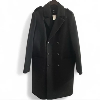 Brand New H&M Black Wool Blend Overcoat Size US 44R - Image 1 of 4
