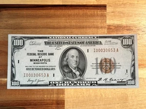 1929 $100 National Currency Minneapolis - Picture 1 of 2