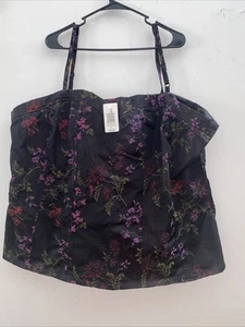 Torrid Tank Top Womens Plus Sz 4Black Purple Floral Sweetheart Embroidered 4XL - Picture 1 of 6