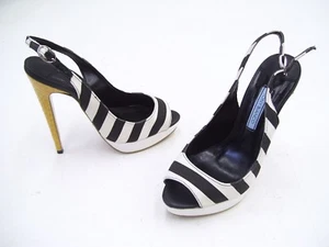 TONY BIANCO SHOES LADIES SLING BACK HEELS WORK DRESS SIZE 5.5 BLACK WHITE SAXON - Picture 1 of 12
