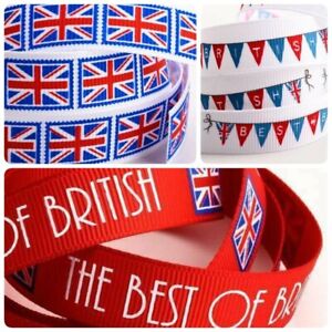 1m uk union jack drapeau britannique ruban 7/8" 22mm bow gâteau board ribbon
