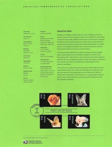 #0230 37c American Bats Stamps #3661-3664 Souvenir Page - Picture 1 of 1