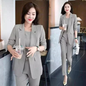 Blazer Suit Jacket Pants Vest 3Piece Women Pant Set Office Lady Outfits Business - Picture 1 of 28