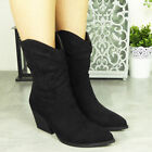 Ankle Cowboy Boots Shoes Ladies Pull On Heel Western Faux Suede Calf Womens Size