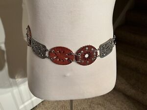 Fossil Leather And Metal Medallion Belt Size Medium
