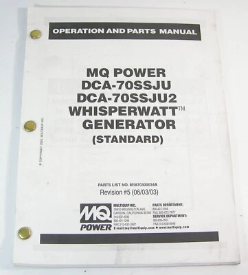 Multiquip MQ DCA700SSJU DCA70SSJU2 Generator Parts Maintenance Operator Manual - Image 1 of 4