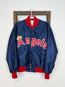 Vintage 90's California Angels Satin Jacket De Long MLB Bomber Blue Mens Size M - Picture 1 of 16