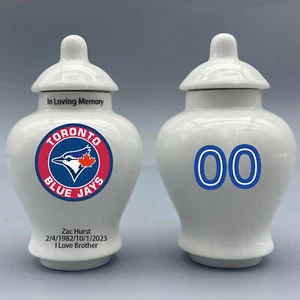 Keramik Mini Urne für Toronto Blue Jays Baseball Motiv, individueller Text & Nummer - Bild 1 von 5