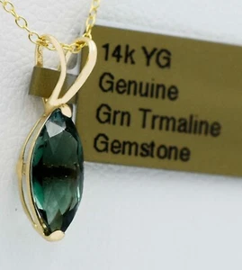 GENUINE 1.26 Cts GREEN TOURMALINE PENDANT 14k YELLOW GOLD - Free Appraisal - Picture 1 of 8