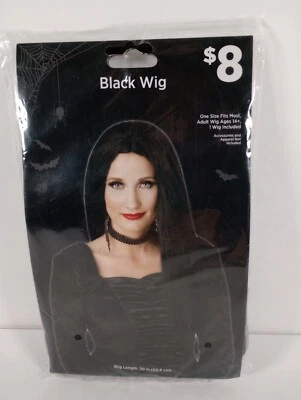 Long Straight Black Wig Costume Adult Size Halloween Party - Image 1 of 2