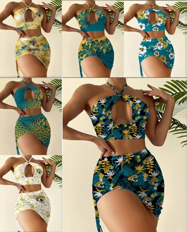 Jacksonville Jaguars Halter Neck Bikini Set Slim Cutout Swimsuit Sexy Bodycon Cover
