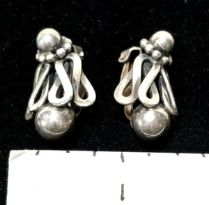 Art Deco Decorative 925 Sterling Silver Earrings Clamp Vintage - Picture 1 of 2