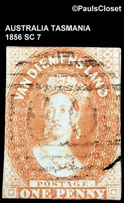 TASMANIA 1856 SC 7 QUEEN VICTORIA 1p PALE RED USED NO GUM NO WM F/VF - Image 1 of 2