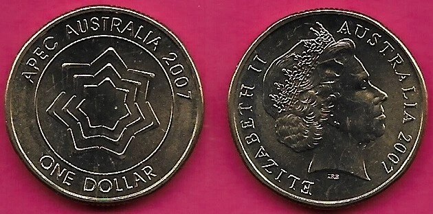 AUSTRALIA 1 DOLLAR 2007 UNC 1 YEAR TYPE,APEC AUSTRALIA 2007 ASIAN-PACIFIC ECONOM - Image 1 of 1