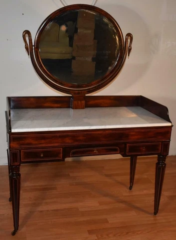 1880s Antique English Hepplewhite Rosewood inlaid & marble top Vanity / Mirror Cover