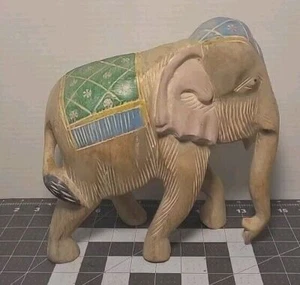 Handgeschnitzter Elefant aus Holz handbemalt Figur Statue groß 10 Zoll Indien - Bild 1 von 10