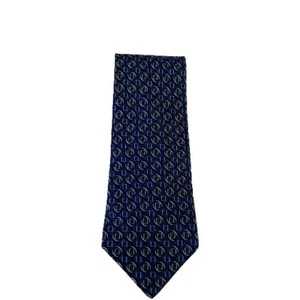 FENDI Italy 100%  Silk  Blue and Yellow Initials Necktie 58 1/2" X 3 3/4"—#1443 - Picture 1 of 4